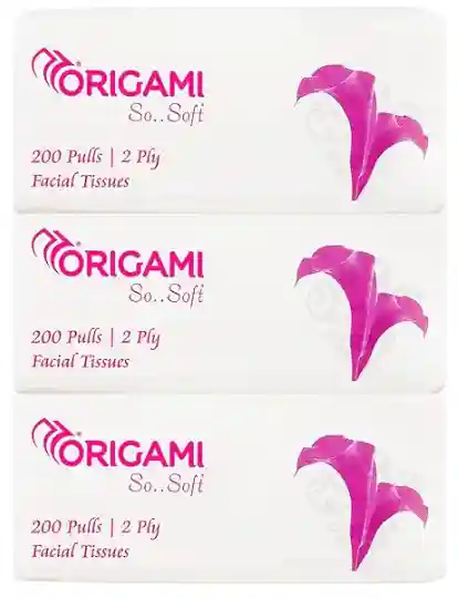  Origami 2 Ply Facial Tissue Soft Pack | Car Tissue - Pack of 3 (200 Pulls Per Box, 600 Sheets)